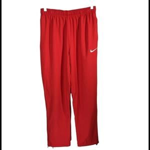 Red Nike Dry Athletic Pants Long Mens Size Large Drawstring Gray Training 32"
